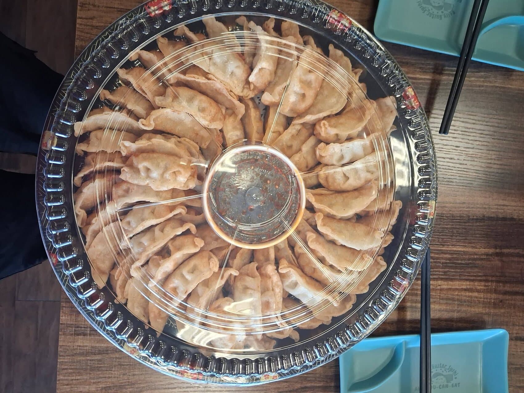 Overhead view of a catering party platter